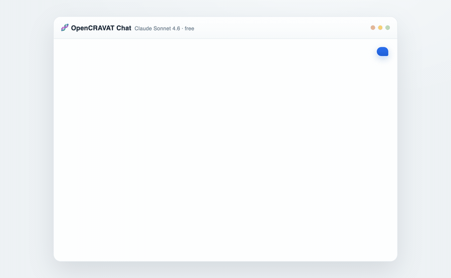 OpenCRAVAT Chat answering a KEAP1 R320Q question — retrieving annotations live from OpenCRAVAT